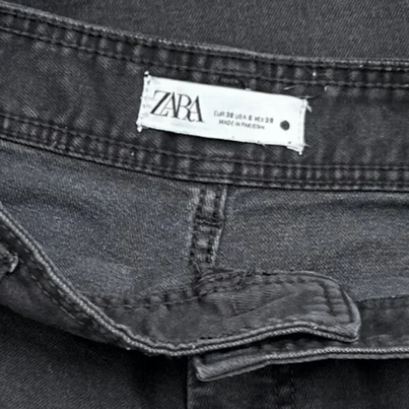 Zara High Rise Wide Leg Raw Hem Charcoal Denim Jeans Black Size 6 - Picture 3 of 11